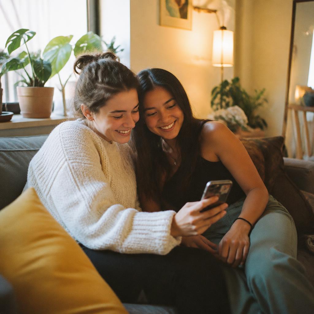 Two roommates checking Sardine Harmony on a phone
